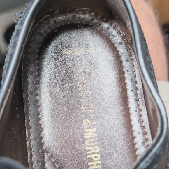 Johnston And Murphy Sz 9.5 Black Sheepskin Leather Duvall Oxford Wingtip Shoes - Picture 9 of 9